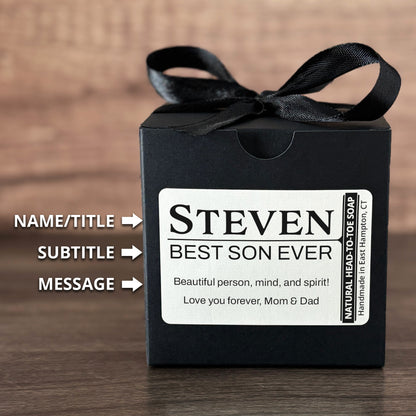 Personalized Bar Soap Gift Set - Custom Best Son Keepsake, Natural Head to Toe Soap