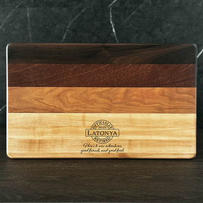 Personalized Retirement Cutting Board, Reversible, Custom Engraved Gift, 16x10
