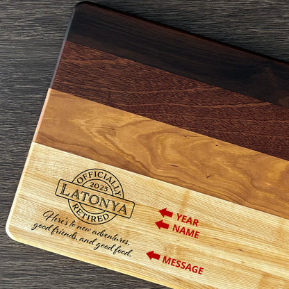 Personalized Retirement Cutting Board, Reversible, Custom Engraved Gift, 16x10