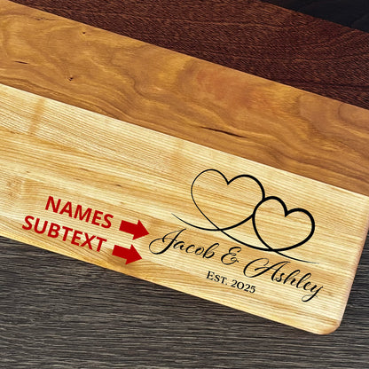 Personalized Couples Cutting Board, Reversible, Custom Name Engraved Gift, 16x10