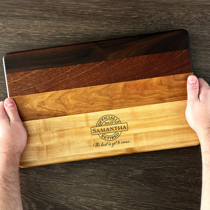 Personalized Retirement Cutting Board, Reversible, Custom Engraved Gift, 16x10