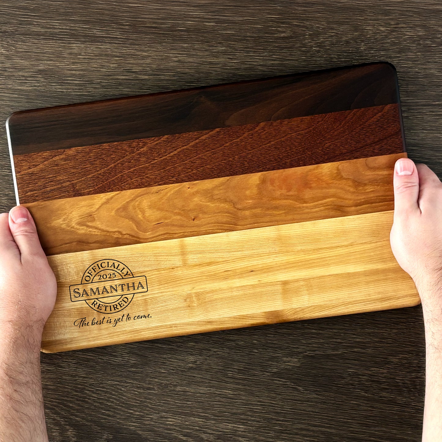 Personalized Retirement Cutting Board, Reversible, Custom Engraved Gift, 16x10
