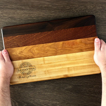 Personalized Retirement Cutting Board, Reversible, Custom Engraved Gift, 16x10