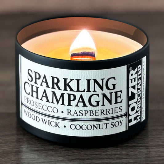 Sparkling Champagne - Prosecco + Raspberries Scented Wood Wick Candle, 8oz Tin