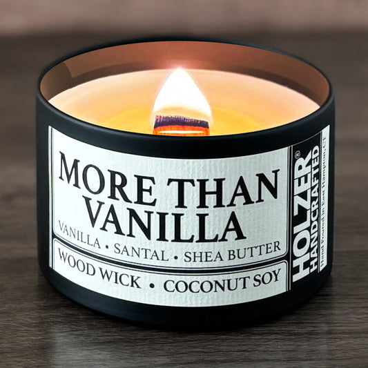 More Than Vanilla - Vanilla + Santal + Shea Butter Scented Wood Wick Candle, 8oz Tin
