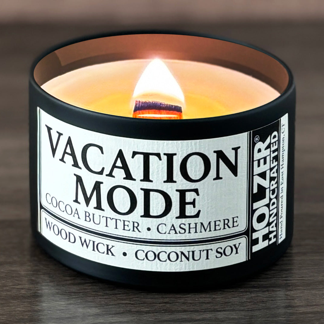 Vacation Mode - Cocoa Butter + Cashmere Scented Wood Wick Candle, 8oz Tin