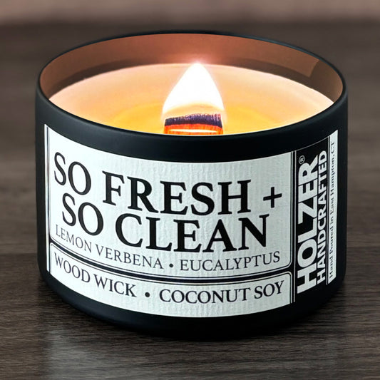 So Fresh + So Clean - Lemon Verbena + Eucalyptus Scented Wood Wick Candle, 8oz Tin
