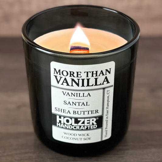 More Than Vanilla - Vanilla + Santal + Shea Butter Scented Wood Wick Candle, Luxury Glass Vessel with Lid