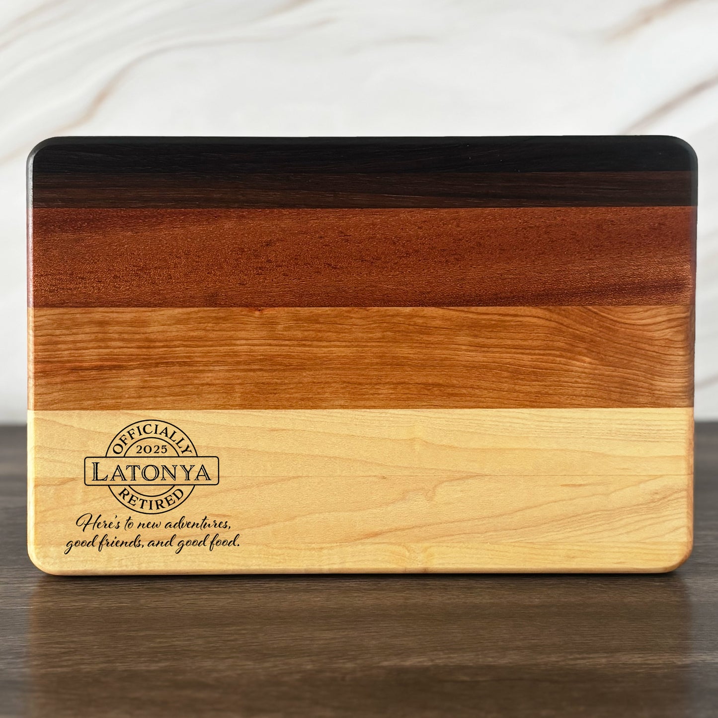 Personalized Retirement Cutting Board, Reversible, Custom Engraved Gift, 12x8