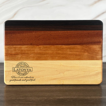 Personalized Retirement Cutting Board, Reversible, Custom Engraved Gift, 12x8