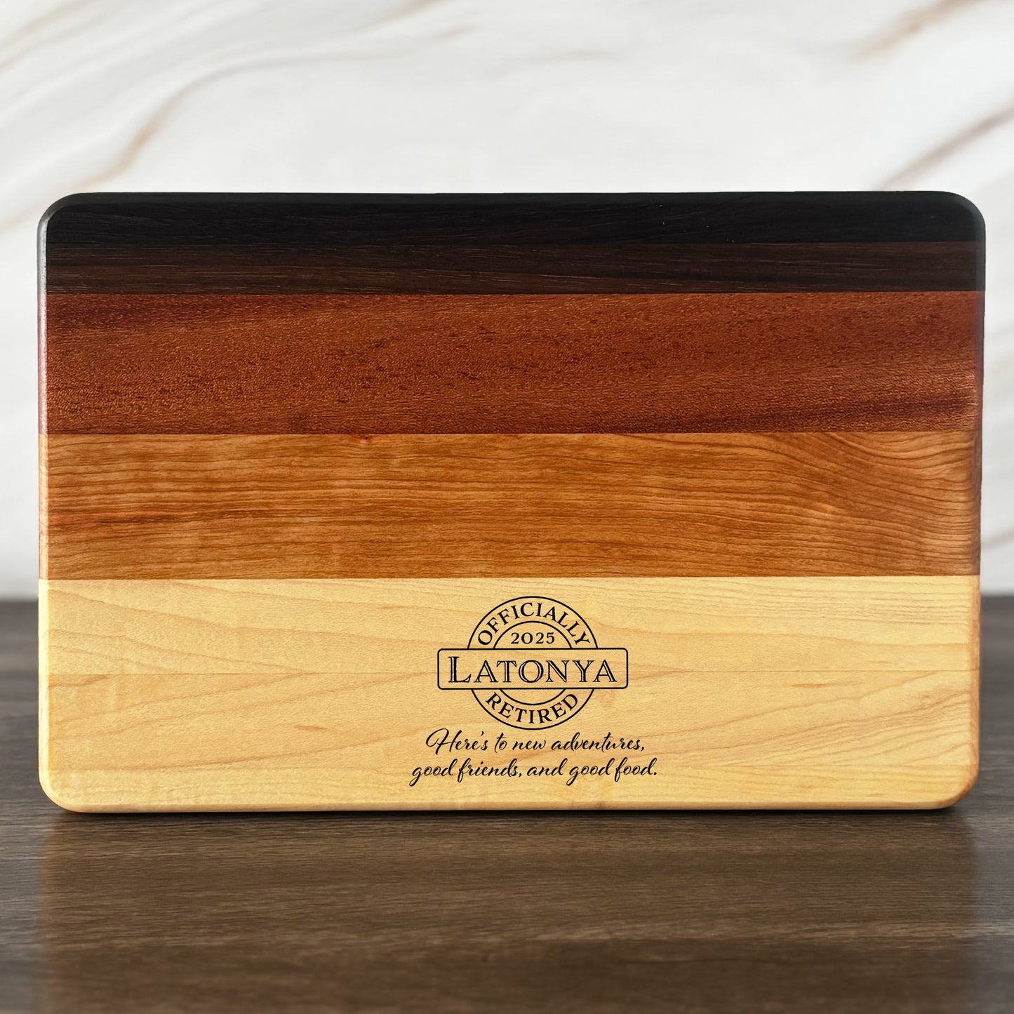 Personalized Retirement Cutting Board, Reversible, Custom Engraved Gift, 12x8