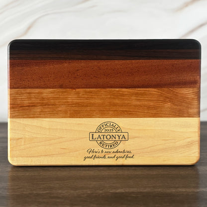 Personalized Retirement Cutting Board, Reversible, Custom Engraved Gift, 12x8