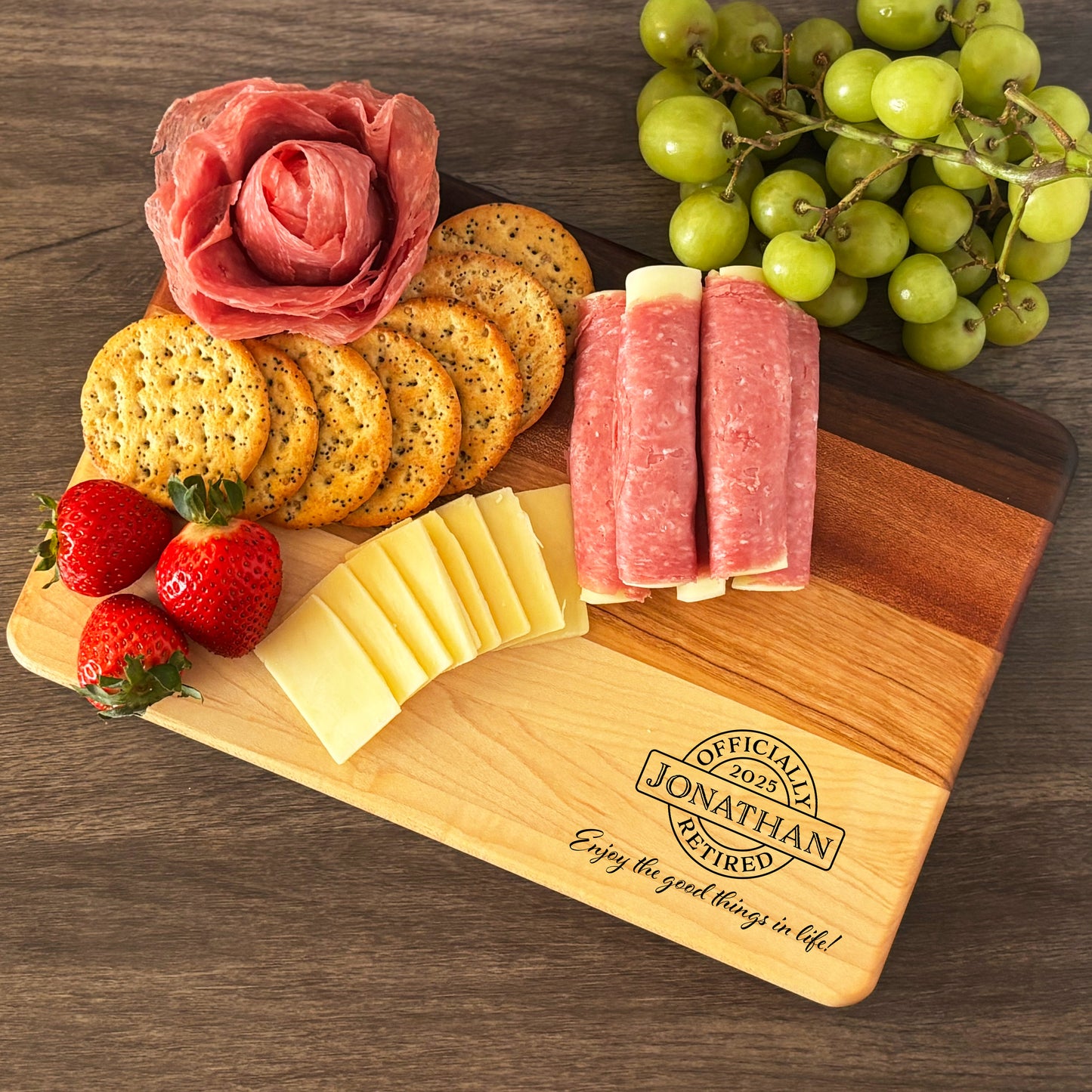 Personalized Retirement Cutting Board, Reversible, Custom Engraved Gift, 12x8