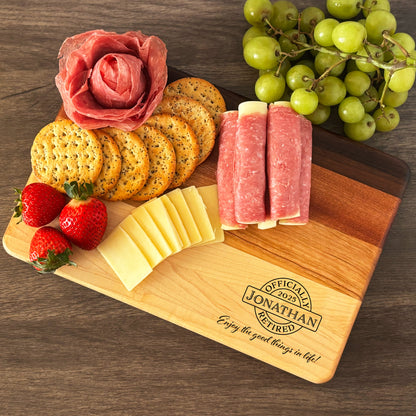 Personalized Retirement Cutting Board, Reversible, Custom Engraved Gift, 12x8