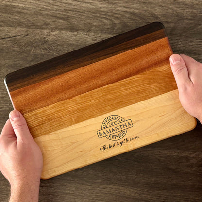 Personalized Retirement Cutting Board, Reversible, Custom Engraved Gift, 12x8