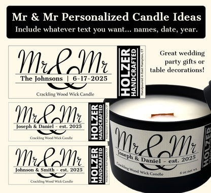 Personalized Mr & Mr Crackling Wood Wick Scented Candle