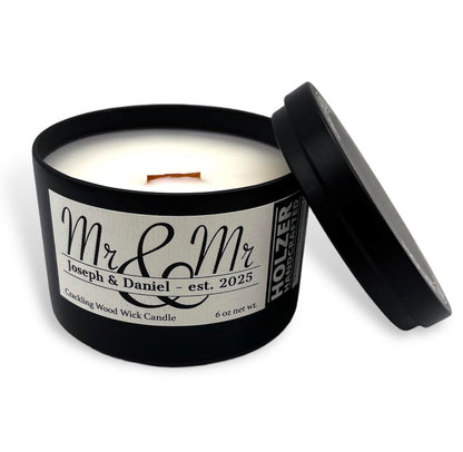 Personalized Mr & Mr Crackling Wood Wick Scented Candle