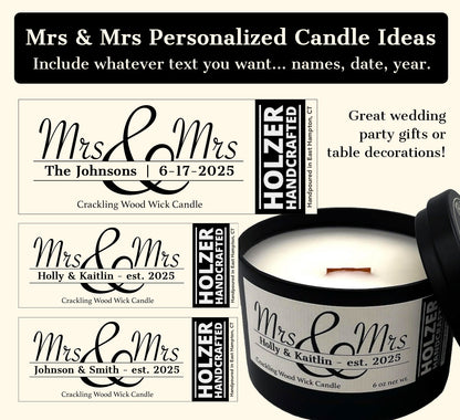 Personalized Mrs & Mrs Crackling Wood Wick Scented Candle