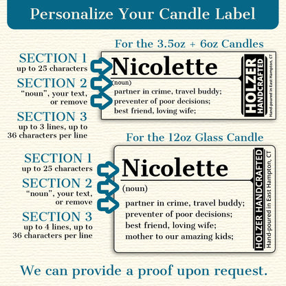 Personalized Wood Wick Scented Candle - Noun, Definition