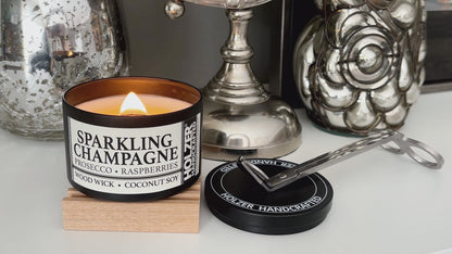 Sparkling Champagne - Prosecco + Raspberries Scented Wood Wick Candle, 8oz Tin