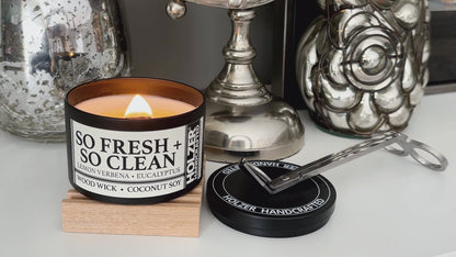 So Fresh + So Clean - Lemon Verbena + Eucalyptus Scented Wood Wick Candle, 8oz Tin