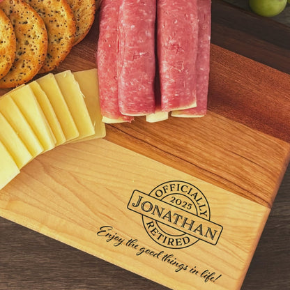 Personalized Retirement Cutting Board, Reversible, Custom Engraved Gift, 12x8