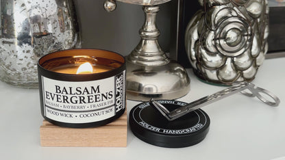 Balsam Evergreens - Balsam + Bayberry + Fraser Fir Scented Wood Wick Candle, 8oz Tin