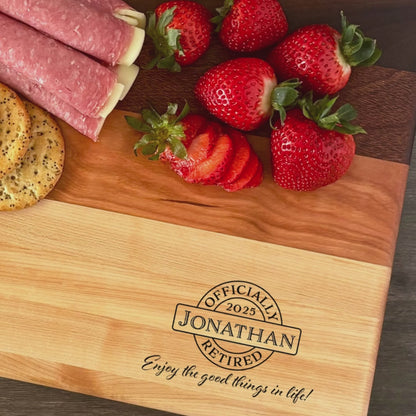 Personalized Retirement Cutting Board, Reversible, Custom Engraved Gift, 16x10