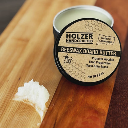 Handcrafted Beeswax Board Butter for Food-Contact Wood Surfaces - 3.5 oz net weight in reusable tin