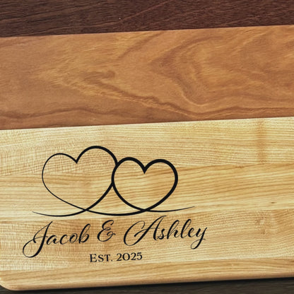 Personalized Couples Cutting Board, Reversible, Custom Name Engraved Gift, 16x10