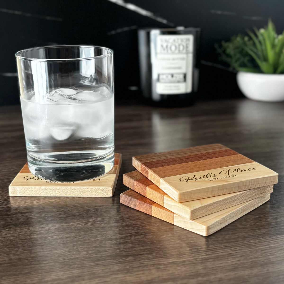 Personalized Hardwood Coasters, Natural Woods, Set of 4