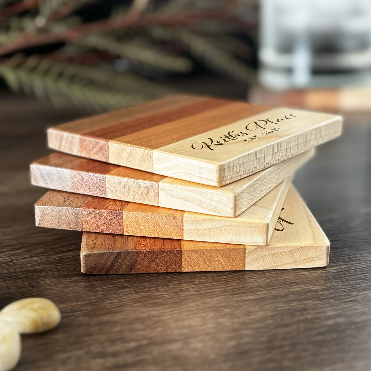 Personalized Hardwood Coasters, Natural Woods, Set of 4