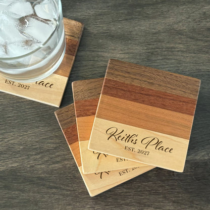 Personalized Hardwood Coasters, Natural Woods, Set of 4