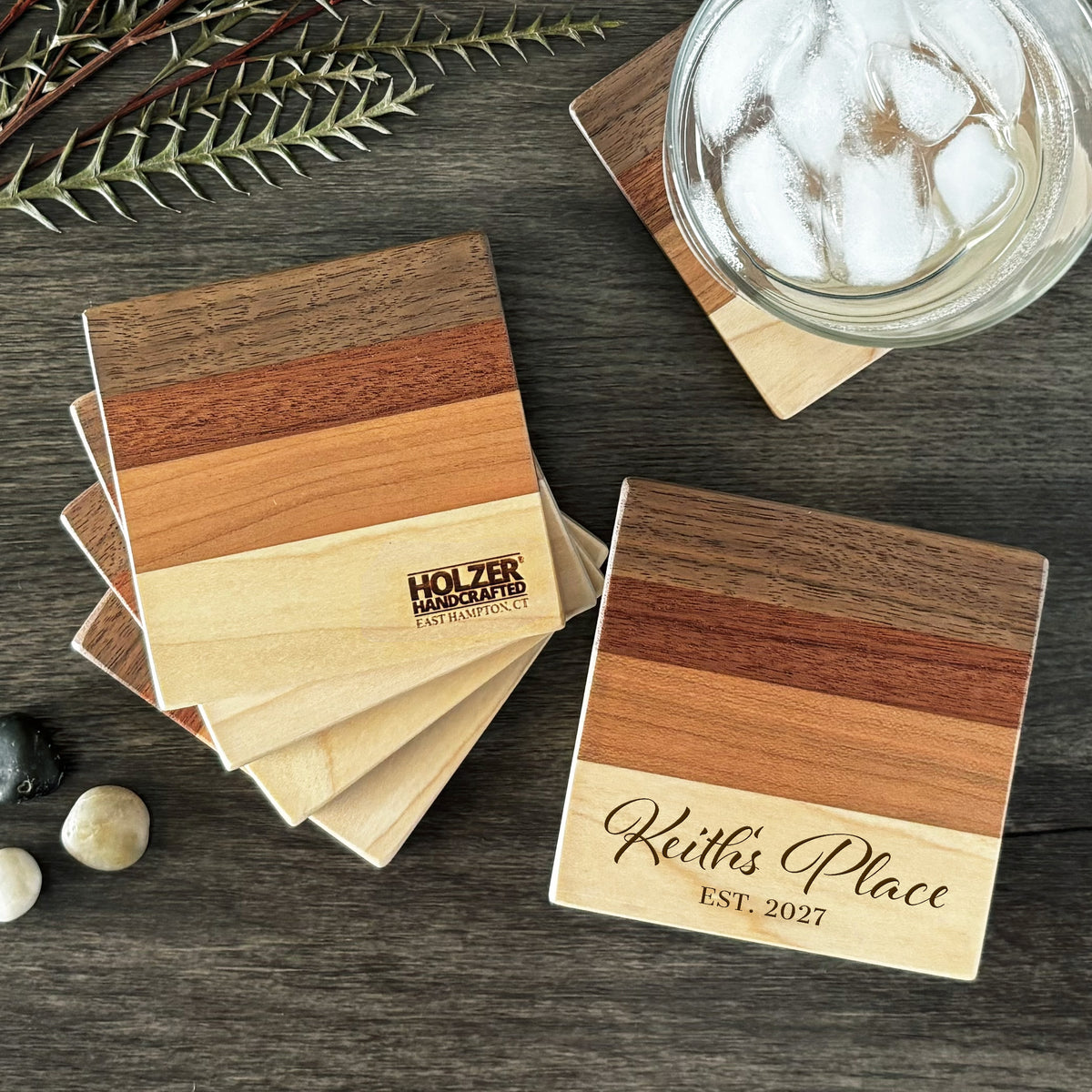 Personalized Hardwood Coasters, Natural Woods, Set of 4
