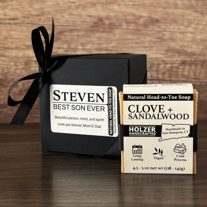 Personalized Bar Soap Gift Set - Custom Best Son Keepsake, Natural Head to Toe Soap