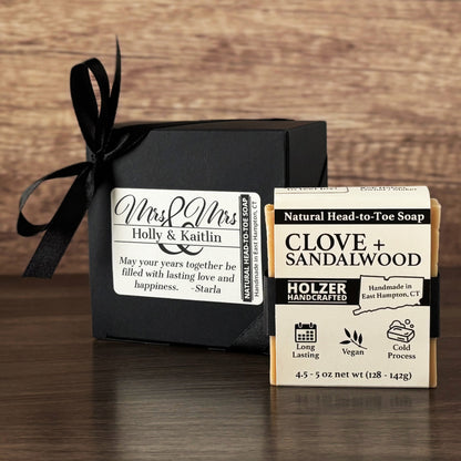 Personalized Bar Soap Gift Set - Custom Mrs & Mrs Wedding Keepsake, Natural Head to Toe Soap