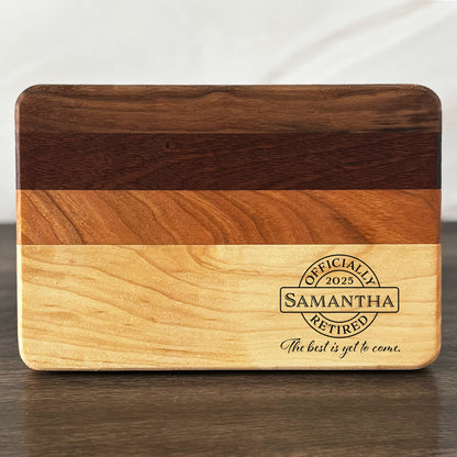 Personalized Retirement Cutting Board, Reversible, Custom Engraved Gift, 9x6
