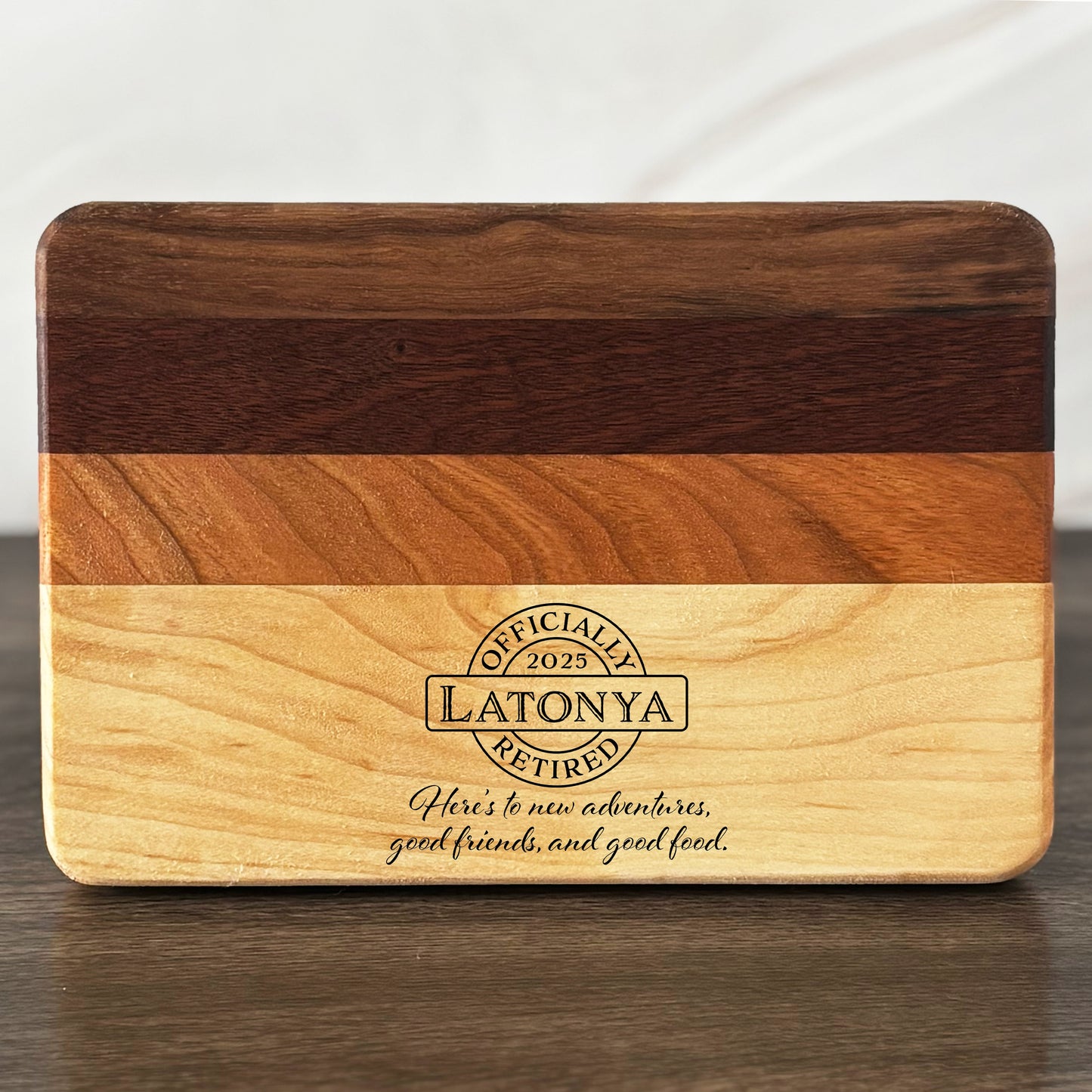 Personalized Retirement Cutting Board, Reversible, Custom Engraved Gift, 9x6