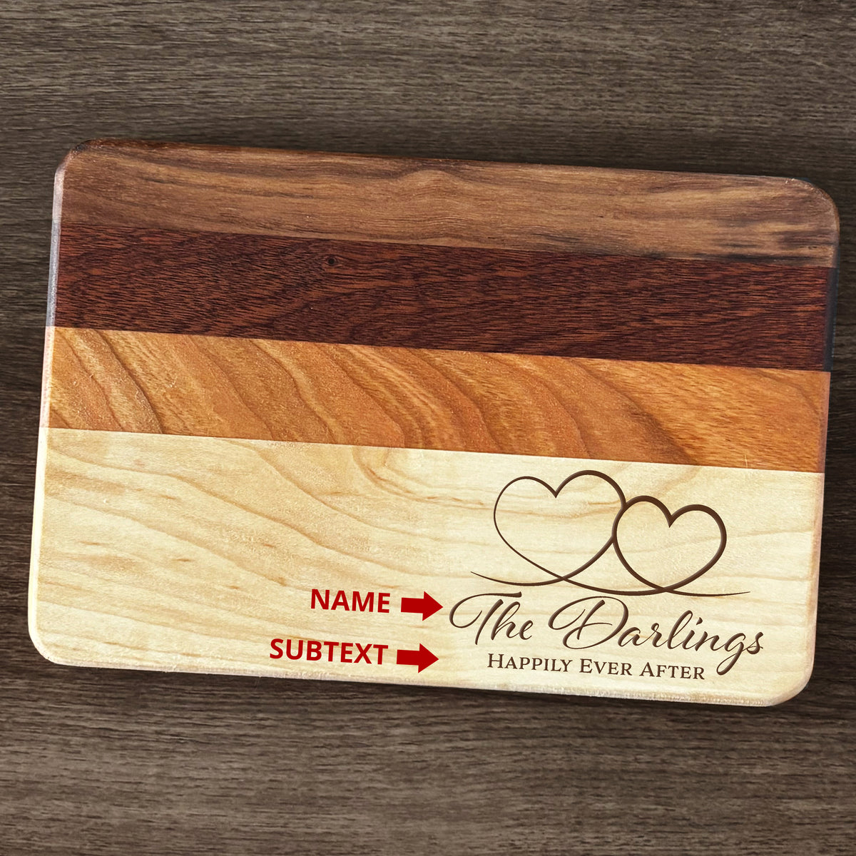 Personalized Couples Cutting Board, Reversible, Custom Engraved Name Gift, 9x6