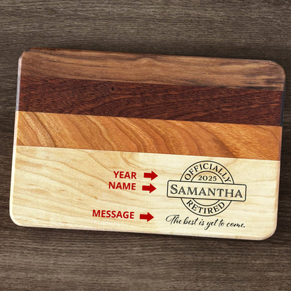 Personalized Retirement Cutting Board, Reversible, Custom Engraved Gift, 9x6