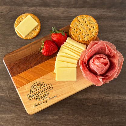 Personalized Retirement Cutting Board, Reversible, Custom Engraved Gift, 9x6
