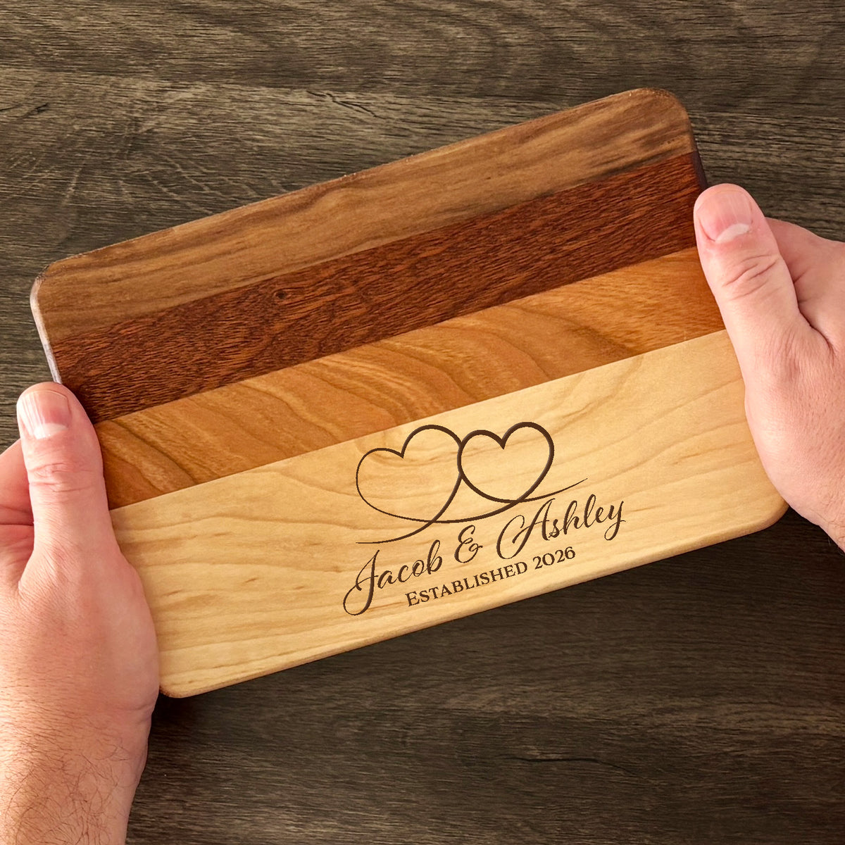 Personalized Couples Cutting Board, Reversible, Custom Engraved Name Gift, 9x6