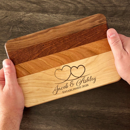 Personalized Couples Cutting Board, Reversible, Custom Engraved Name Gift, 9x6
