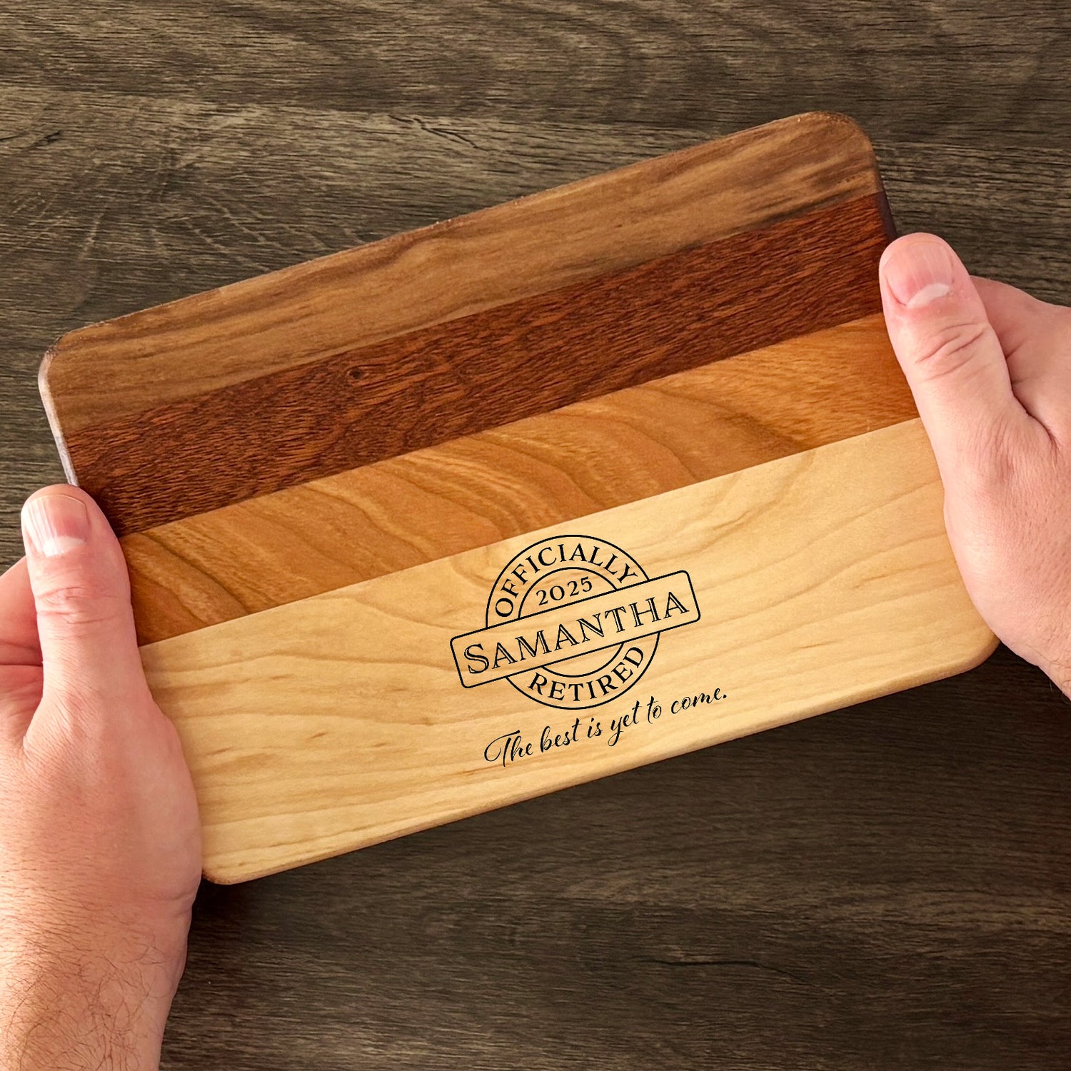 Personalized Retirement Cutting Board, Reversible, Custom Engraved Gift, 9x6