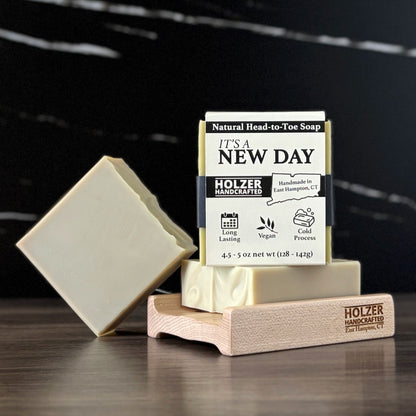 It's A New Day - Natural Head to Toe Soap Bar - Lemon + Lilac Leaves + Juniper