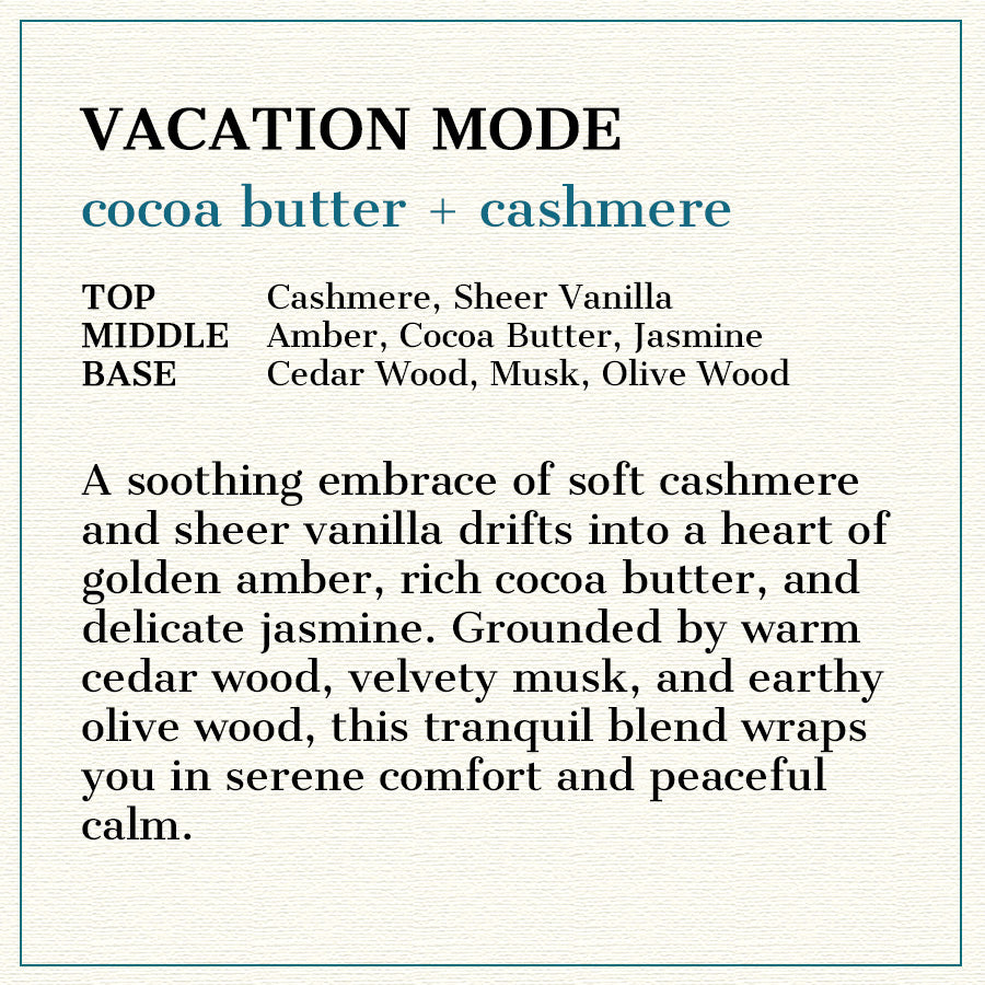 Vacation Mode - Cocoa Butter + Cashmere Scented Wood Wick Candle, 8oz Tin