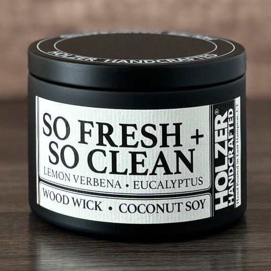 So Fresh + So Clean - Lemon Verbena + Eucalyptus Scented Wood Wick Candle, 8oz Tin
