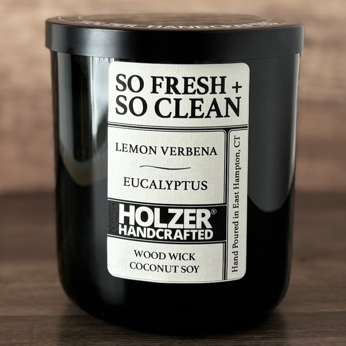 So Fresh + So Clean - Lemon Verbena + Eucalyptus Scented Wood Wick Candle, Luxury Glass Vessel with Lid