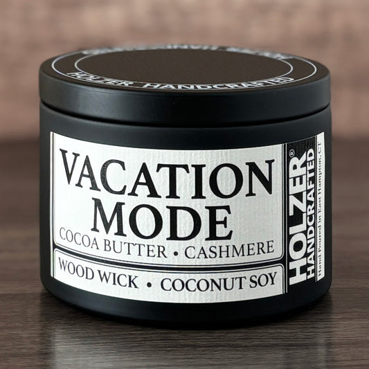 Vacation Mode - Cocoa Butter + Cashmere Scented Wood Wick Candle, 8oz Tin