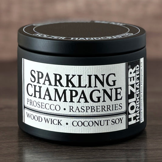 Sparkling Champagne - Prosecco + Raspberries Scented Wood Wick Candle, 8oz Tin